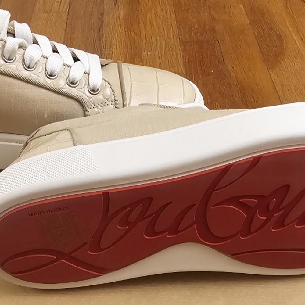 Christian Louboutin Tan and Red Sneakers Iconic Red Sole